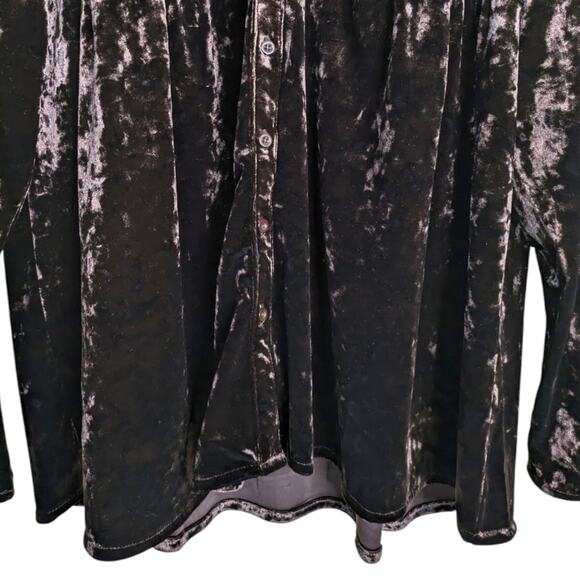 Andree by Unit Velvet Embroidered Floral Tunic Top 1X Brown Button Roll Tab Sl - Picture 3 of 11